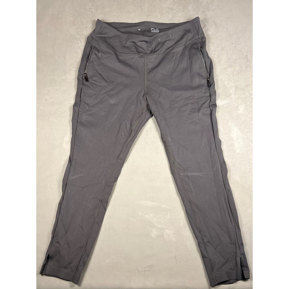 FLX Womens 1X Charcoal Gray Athletic Tapered Zip Pocket Pants High Rise Vent